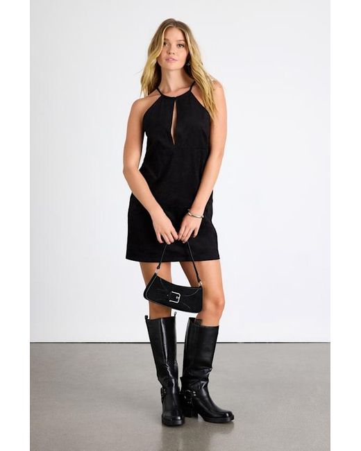 Lulus Black Westlynn Suede Cutout Shift Mini Dress