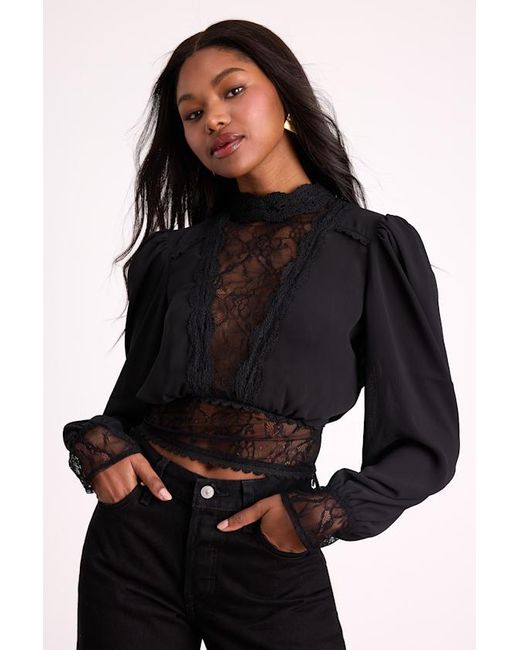 Lulus Black Lexia Lace Long Sleeve Top