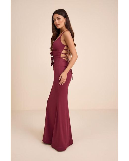 Lulus Red Dinah Slinky Knit Rosette Maxi Dress