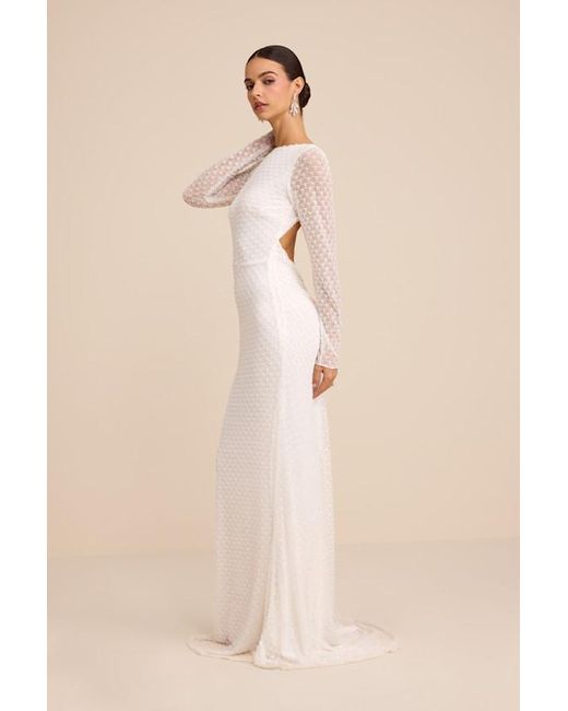 Lulus Mariani Sequin Beaded Backless Long Sleeve Maxi Dress in Natural |  Lyst