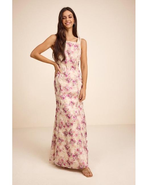 Lulus Pink Morgan Cream Floral Backless Mermaid Maxi Dress