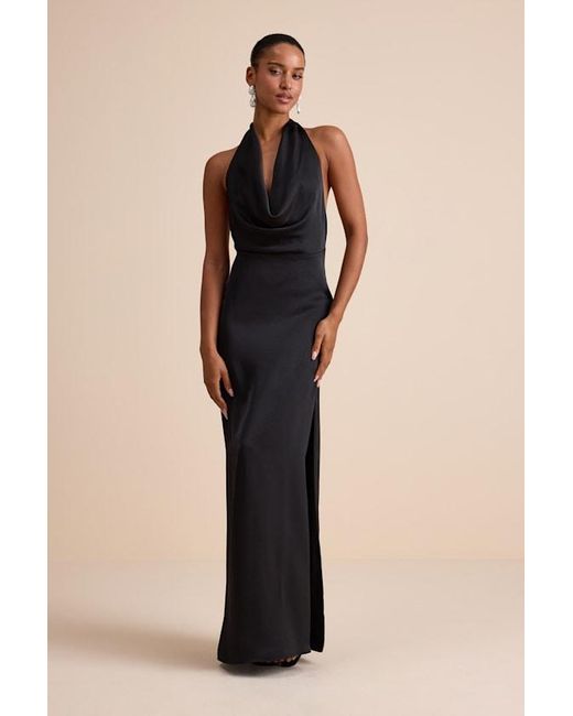 Lulus Black Carmelo Satin Halter Neck Backless Maxi Dress