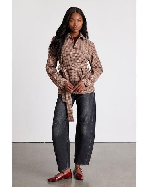 Lulus Brown Kimley Multi Plaid Belted Collared Jacket
