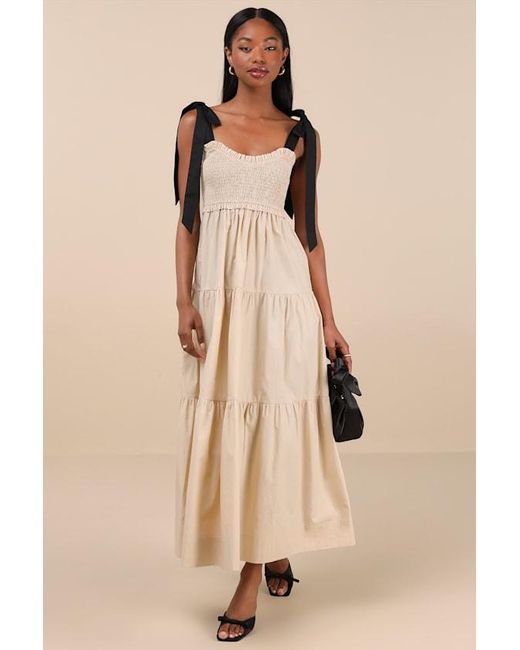 Lulus Natural Bembe Tie-Strap Tiered Maxi Dress