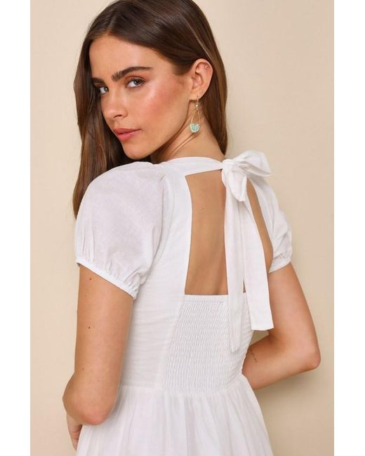 Lulus Natural Stylish Merriment Puff Sleeve Embroidered Midi Dress