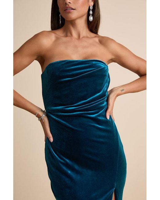 Lulus Blue Perfectly Captivating Dark Velvet Strapless Maxi Dress