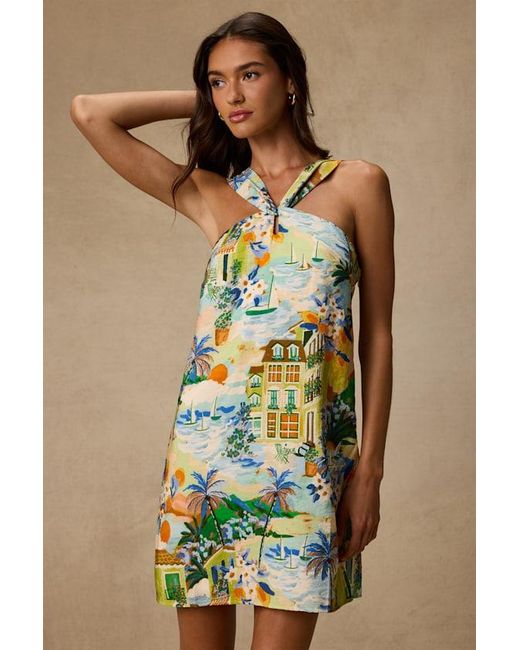 Lulus Blue Brya Multi Vacation Print Halter Mini Dress