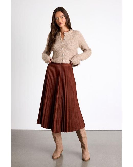 Lulus Red Raylie Suede Pleated Midi Skirt