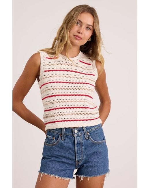 Lush Blue Kipi Multi Striped Sweater Knit Tank Top