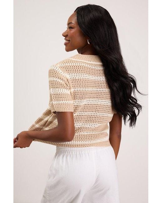 Lulus Natural Bebe Striped Crochet Collared Top