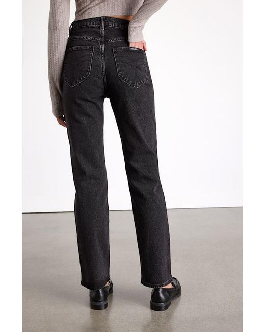 Rolla's Black Loulou Washed High-Rise Straight Leg Jeans