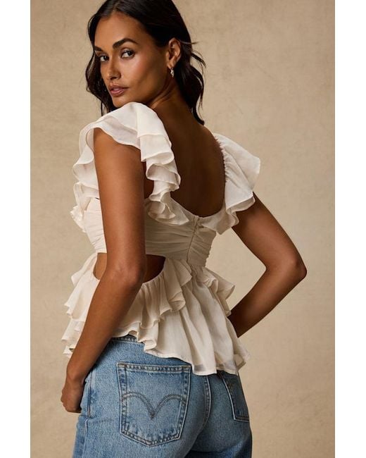 Lulus Natural Lilo Ruffled Cutout Top