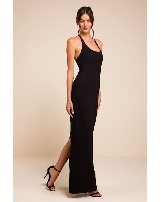 Lulus Black Tamisha Halter Ponte Knit Maxi Dress
