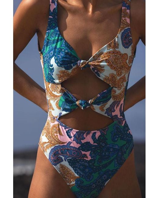 Lulus Blue Bolonia Multi Paisley Cutout One-Piece Swimsuit