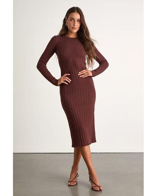 Lulus Red The Best Yet Ribbed Bodycon Sweater Dress