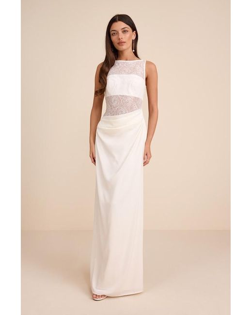 Lulus Natural Akasha Sheer Lace Mixed-Media Maxi Dress