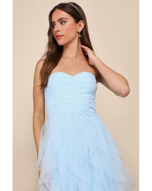 delightful beauty light blue mesh strapless ruffled mini dress Pale Pink Mesh Strapless Ruffled Mini Dress | Womens | Small (Available in XXL, XS, M, L, XL) | 100% Polyester