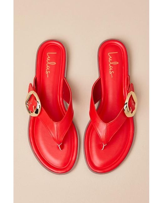 Lulus Red Zelma Buckle Thong Sandals