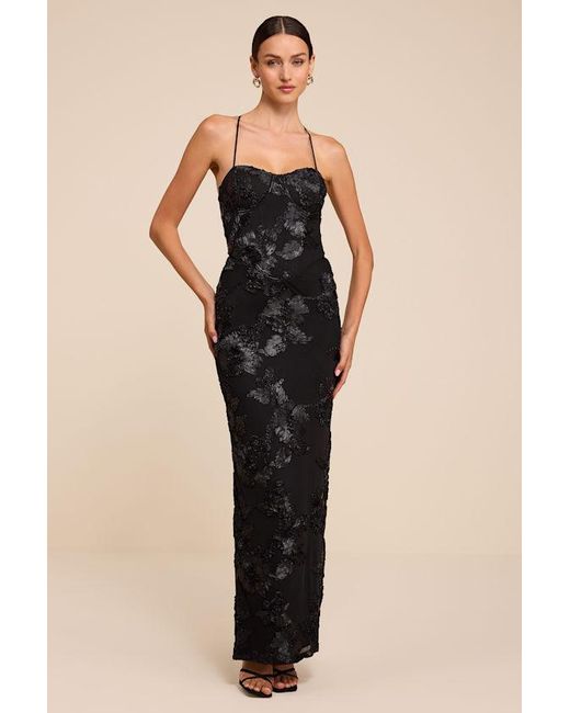 Lulus Natural Nantessa Floral Applique Lace-Up Maxi Dress