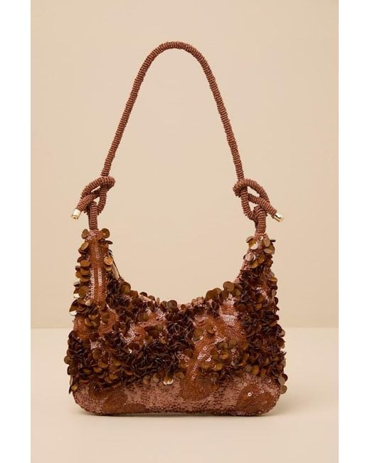 Lulus Blue Aeris Bronze Sequin Beaded Shoulder Bag