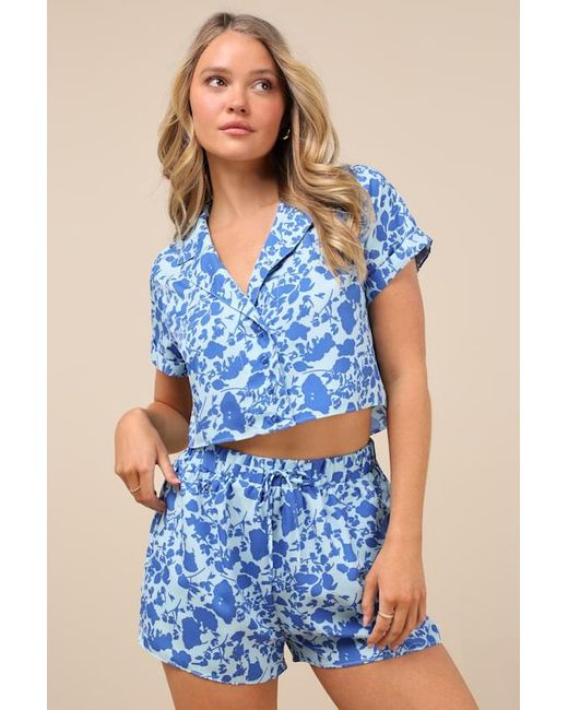 Lush Blue Sun And Blooms Floral Print Two-Piece Romper