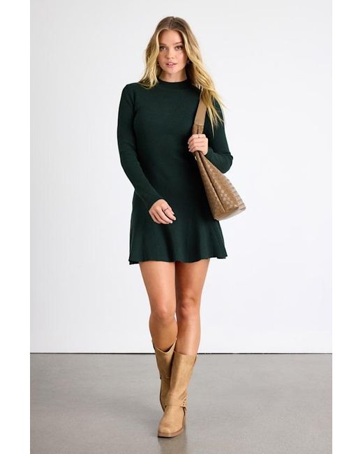 emerald green sweater dress Green High Neck Sweater Dress