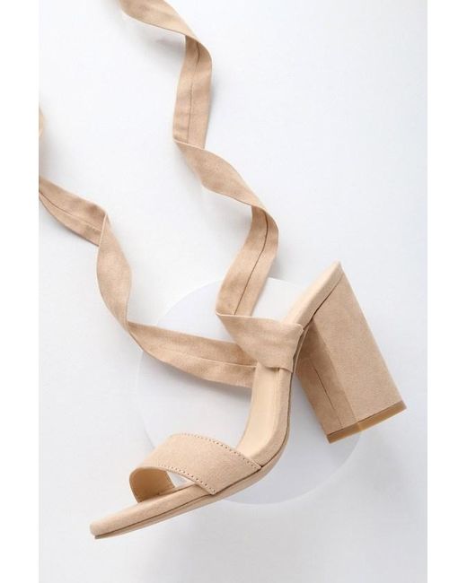 Lulus Natural Alta Light Nude Suede Lace-Up Heels