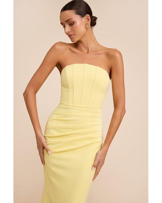 Lulus Natural Laney Strapless Corset Maxi Dress