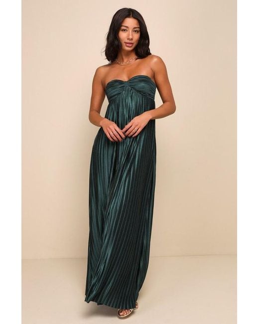 Lulus Multicolor Whimsical Beauty Satin Plisse Strapless Maxi Dress