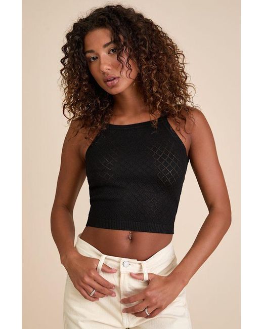 Lulus Black Zealand Pointelle Knit Sweater Tank Top