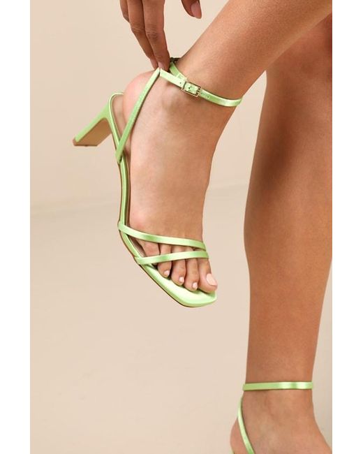 Lulus Natural Loxley Lime Satin Ankle Strap High Heel Sandals
