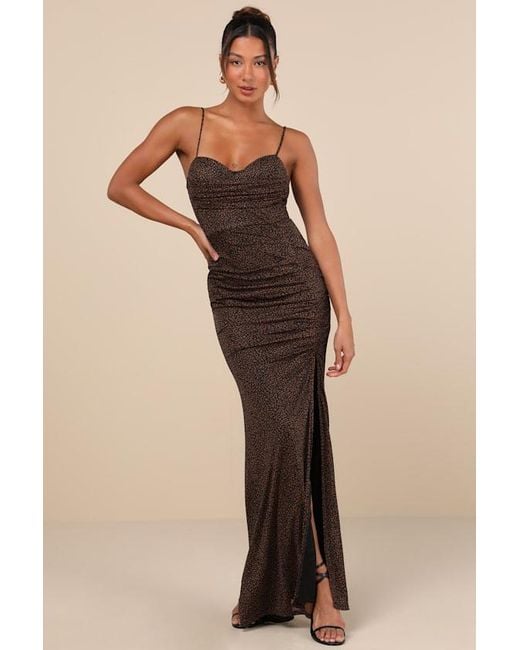 Lulus Natural Stunning Wonder Leopard Mesh Bustier Mermaid Maxi Dress