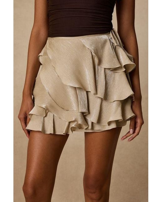 Lulus Natural Lois Lurex Ruffled Mini Skirt