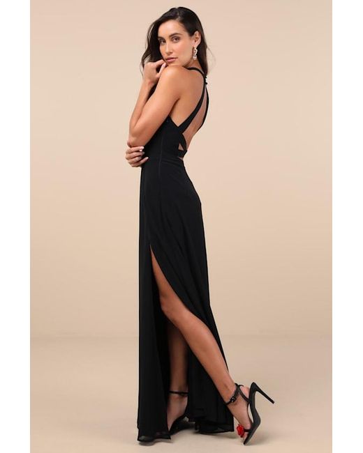 Lulus Blue Confidently Charismatic Backless Halter Maxi Dress