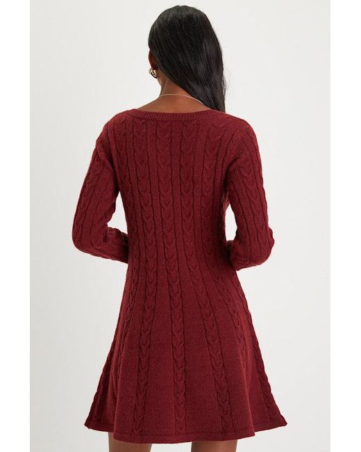 Lulus Red Sweetly Seasonal Cable Knit Sweater Mini Dress