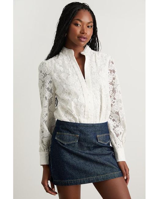 Lulus White Mirabie Lace Button-Front Long Sleeve Bodysuit