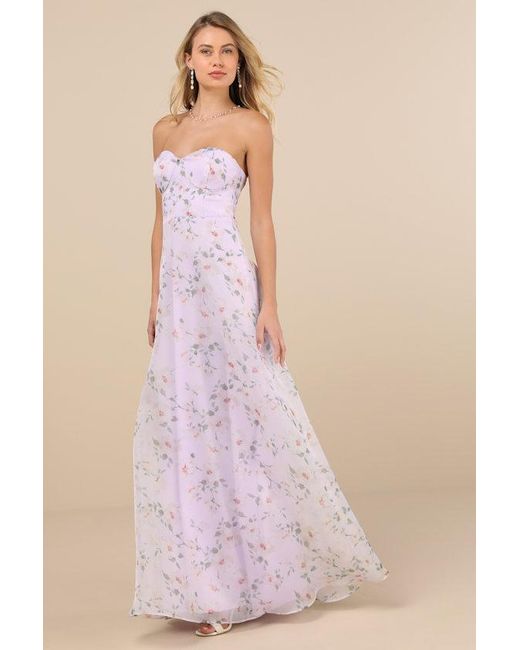 Lulus Natural Chic Preciousness Floral Organza Bustier Maxi Dress