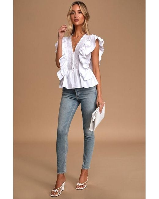 Lulus White In A Ruffle Ruffled Hook And Eye Top