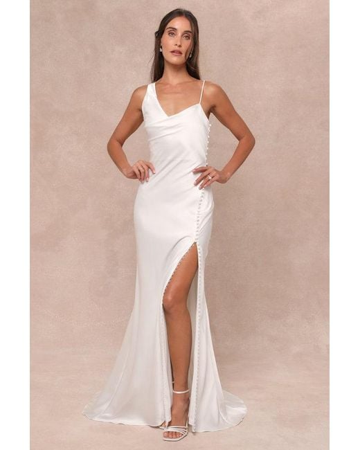 Lulus Natural Unforgettable Adoration Satin Asymmetrical Maxi Dress
