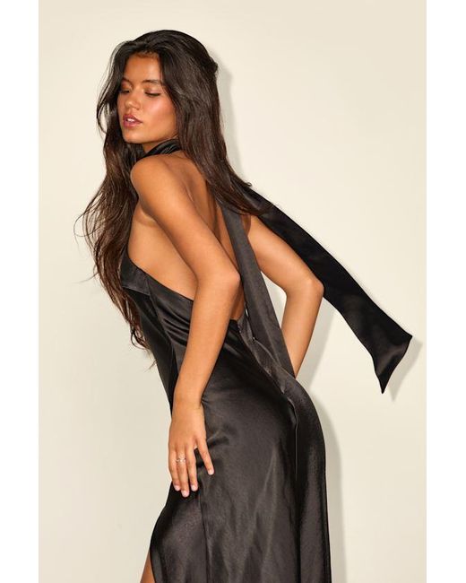 Lulus Black Exceptional Status Halter Backless Slip Midi Dress