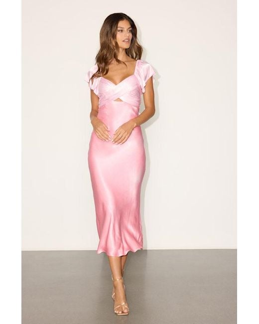 Lulus Pink Villena Color Block Satin Tie-Back Midi Dress