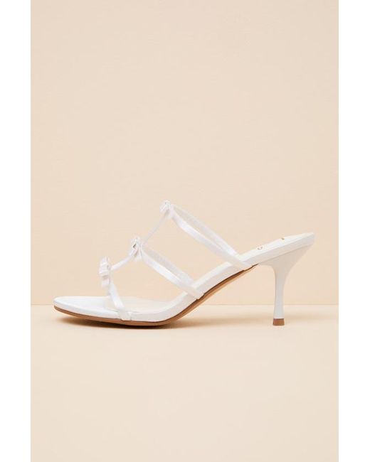 Lulus Pink Millie Satin Strappy Bow High Heel Slide Sandals