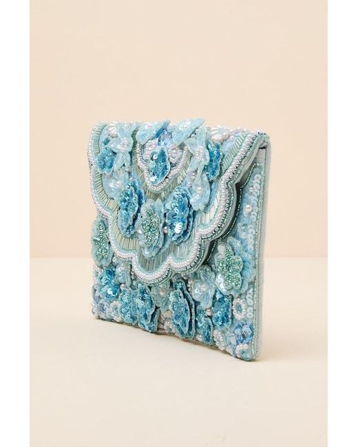 Lulus Blue Marlea Sequin Floral Crossbody Clutch