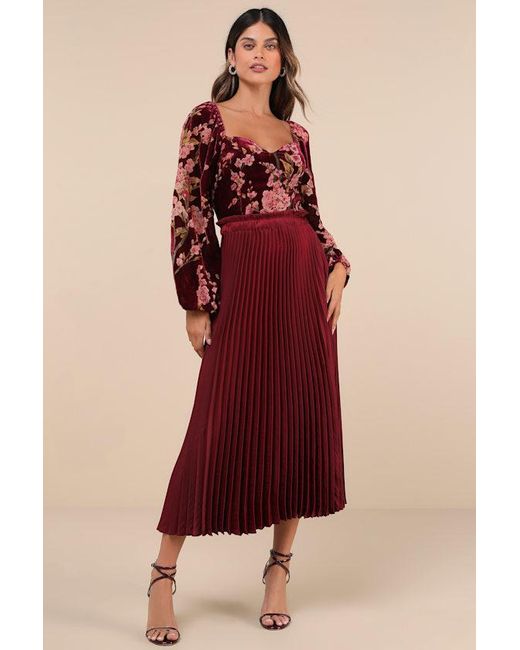 Lulus Red Luxe Romance Velvet Floral Burnout Long Sleeve Bodysuit
