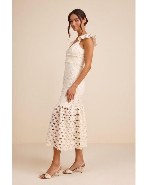 Lulus Natural Adalyn Cream Crochet Lace Trumpet Midi Dress