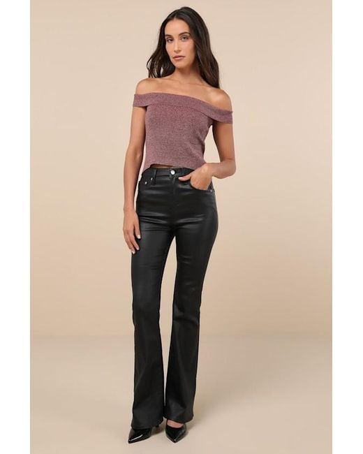 Daisy Street Purple Total Charisma Marled Ribbed Off-The-Shoulder Crop Top