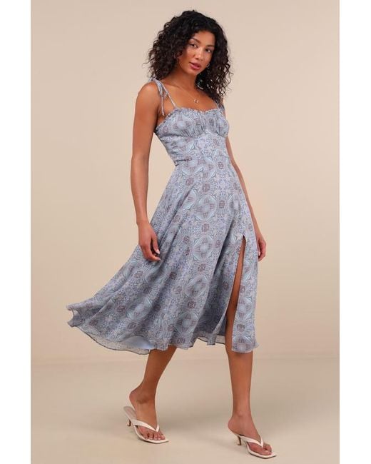 Lulus Blue Winnie Paisley Tie-Strap Midi Dress