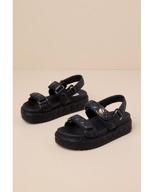 Steve Madden Black Big Mona Quilted Leather Slingback Flatform Sandals