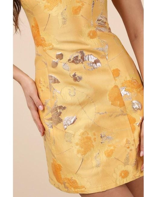 Lulus Yellow Kaloni Jacquard Lurex Sleeveless Mini Dress