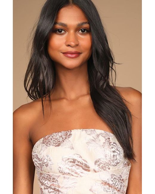 Lulus Natural Redefine Regal Floral Jacquard Strapless Maxi Dress